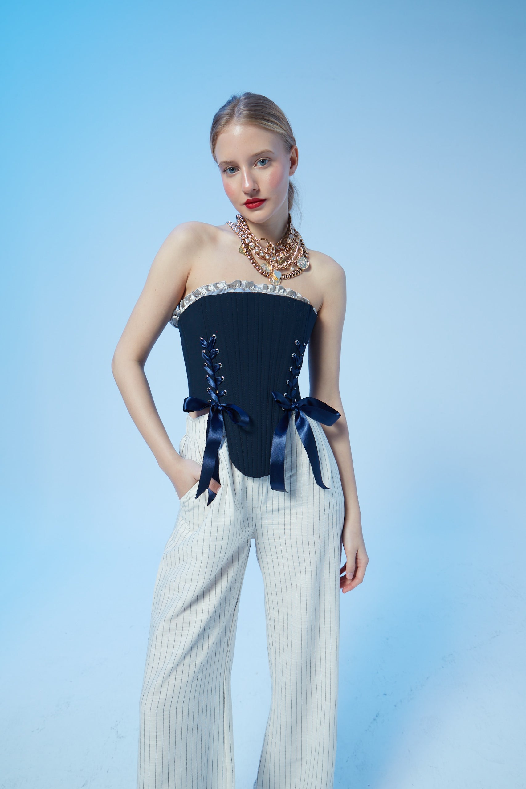Marie Navy Blue Corset Set 
