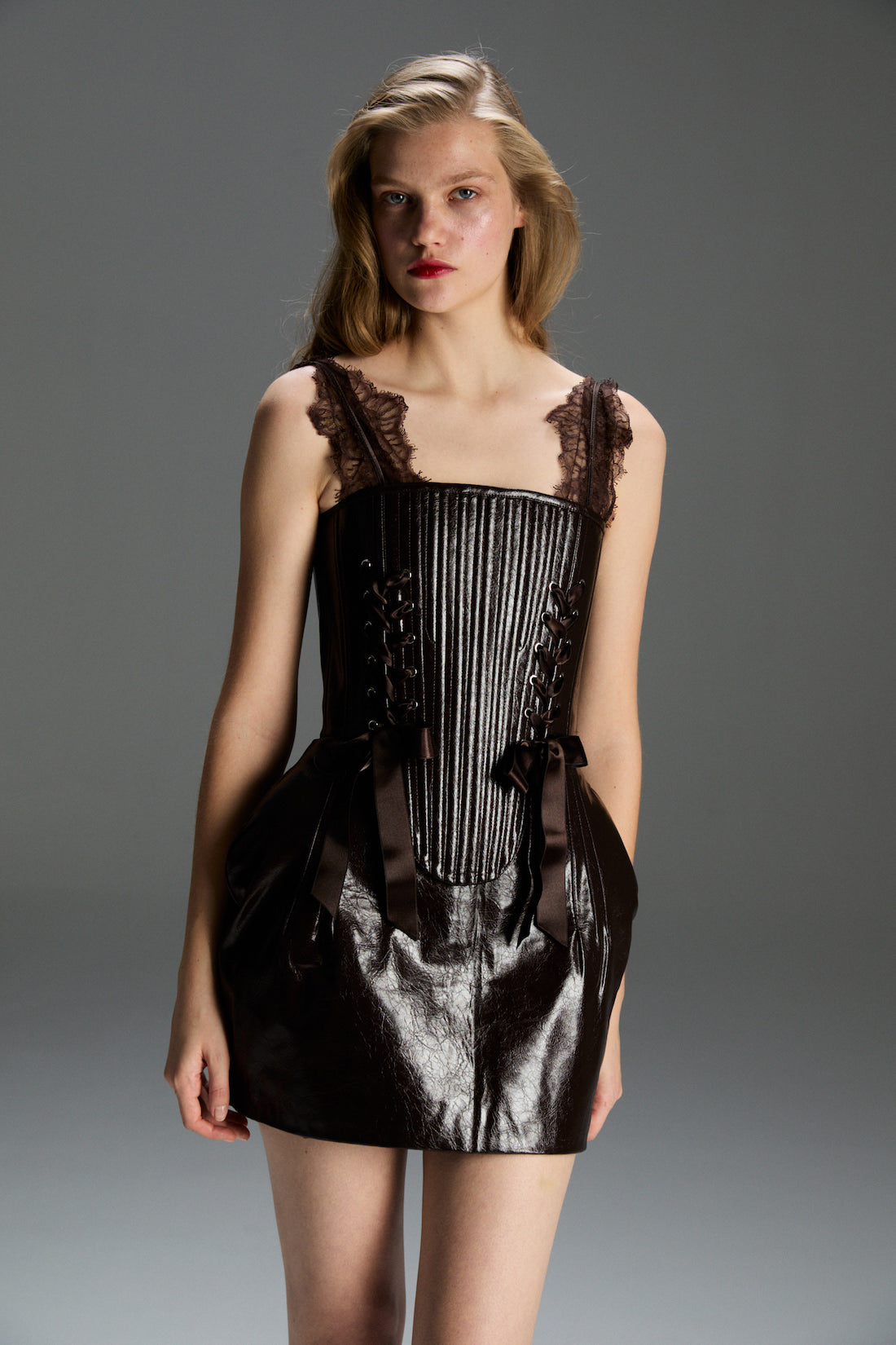 Marie Kahverengi Deri Korse Set