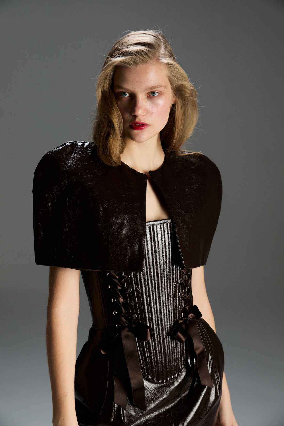 Marie Kahverengi Deri Korse Set