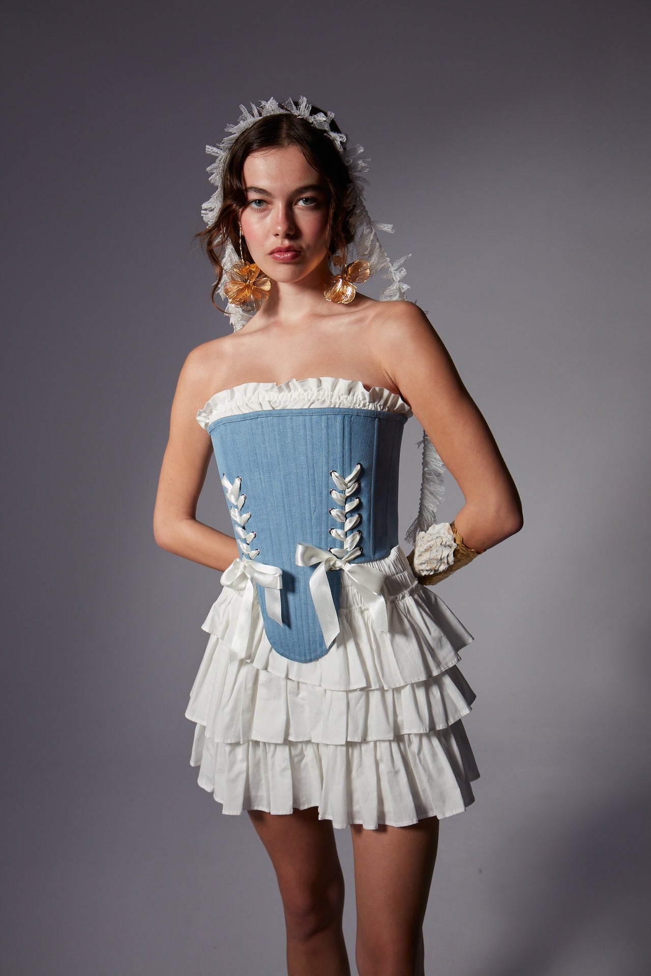 Marie in Denim Korse Set
